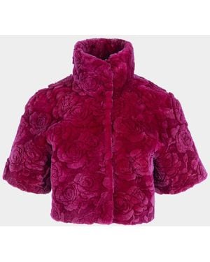 Gorski Select Rose-Print Shearling Bolero - Red