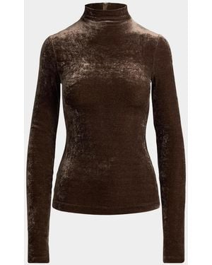 Ralph Lauren Ilene Velour Mock-Neck Long-Sleeve Top - Brown
