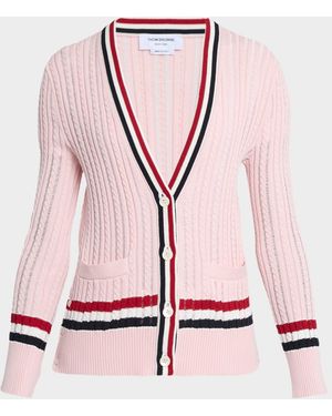 Thom Browne Ladder Cable Knit V-Neck Cardigan - Pink