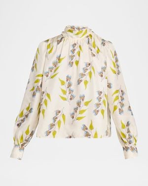 Ulla Johnson Ornament Silk Tie-Neck Blouse - Metallic