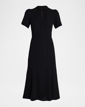Shoshanna Allegra Cutout Puff-Sleeve Crepe Midi Dress - Black