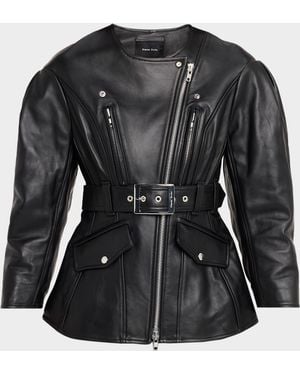 Simone Rocha Sculpted Belt Leather Moto Jacket - Black