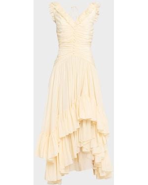 Cinq À Sept Rosalba Ruffled V-Neck Maxi Dress - Natural