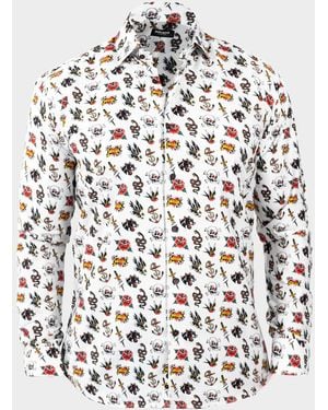 Maceoo Apos;S Fibonacci Tattoo-Print Cotton Sport Shirt - White