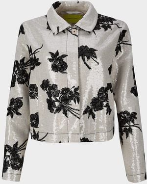 Marques'Almeida Sequined Linen Crop Jacket - Gray