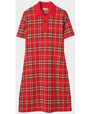 Burberry Dina Check Wool-Blend Mini Polo Dress - Red