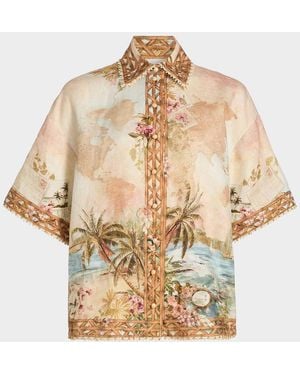 Zimmermann Mahon Island Print Linen Shirt - Natural