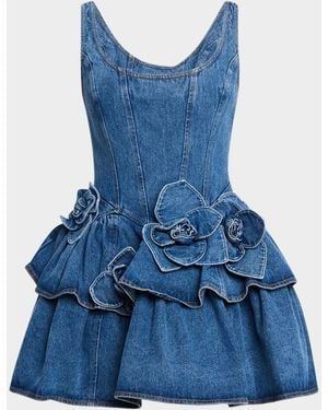 AKNVAS Devyn Denim Ruffle Mini Dress - Blue