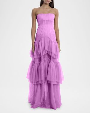 BCBGMAXAZRIA Ruffle Chiffon Gown in Pink