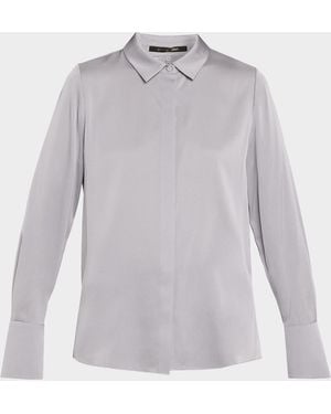 Kobi Halperin Larissa Split-Cuff Button-Down Blouse - Gray