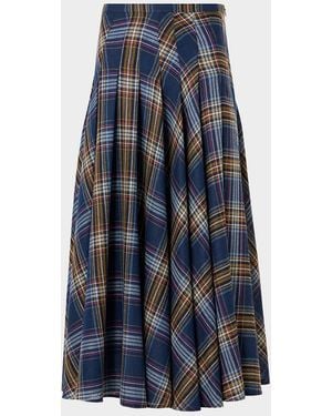 Akris Punto Plaid Lightweight Wool Blend Shelley Midi Skirt - Blue