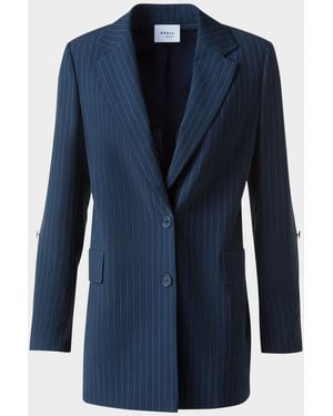 Akris Punto Pinstripe Cool Wool Crepe Single-Breasted Jacket - Blue