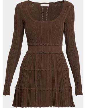 LoveShackFancy Lunelle Pointelle Knit Long-Sleeve Mini Dress - Brown