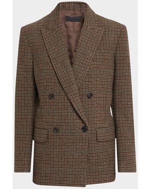 Nili Lotan Leston Micro-Check Wool Blazer - Brown