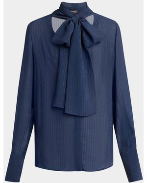 Kiton Striped Tie-Neck Blouse - Blue