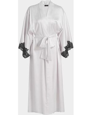 Natori Peony Glamour Lace-Trim Robe - White