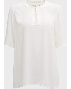 Maison Common Trapunto Silk-Blend Short-Sleeve Blouse - White
