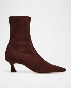 Stuart Weitzman Vinnie Suede Stretch Booties - Brown