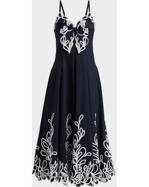 Cinq À Sept Dama Embroidered Cotton Poplin Midi Dress - Blue