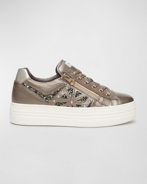 Nero Giardini Metallic Zip Cutout Glitter Sneakers - Gray
