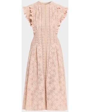 Alberta Ferretti Eyelet Cotton Flared Midi Dress - Pink