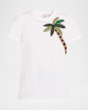Maison Common Palm Embroidered Cotton Short-Sleeve T-Shirt - White