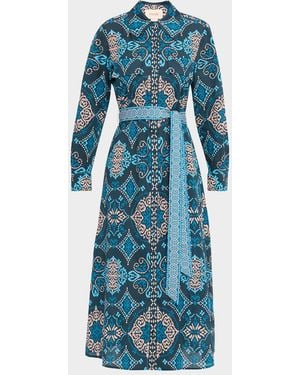 Figue Bassa-Print Belted Midi Shirtdress - Blue