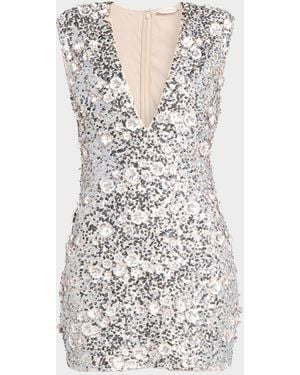 Ramy Brook Rosette Floral Sequin Deep V-Neck Mini Dress - White
