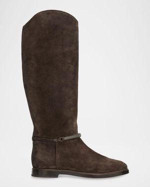 Brunello Cucinelli Suede Knee-High Riding Boots - Brown