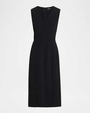 Kiton V-Neck Sleeveless Sheath Crepe Dress - Black