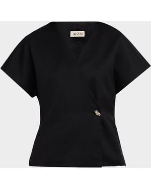 Ak Studio Wool Wrap Top - Black