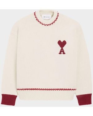 Ami Paris Ami De Coeur Embroidered Crewneck Sweater - Natural
