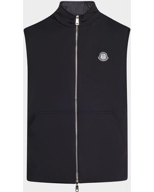 Moncler Full-Zip Leather-Emblem Vest - Blue