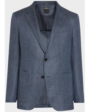 ZEGNA Apos;S Wool And Cotton Chevron Single-Breasted Sport Coat - Blue