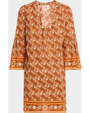 Figue Cortney Floral Flare-Sleeve Mini Dress - Orange