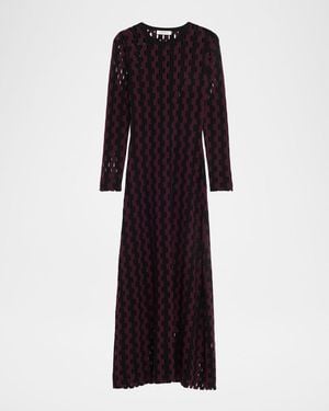 Zankov Natalie Two-Tone Open-Knit Long Sleeve Maxi Dress - Purple