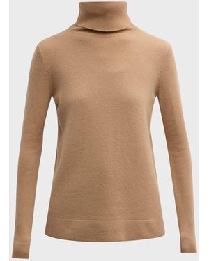 Neiman Marcus Cashmere Basic Turtleneck Top - Brown