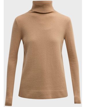 Neiman Marcus Cashmere Basic Turtleneck Top - Brown