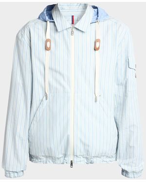Moncler Apos;S Havas Stripe Full-Zip Hooded Shirt Jacket - Blue