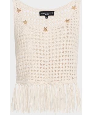 Generation Love Ginger Embellished Crochet Fringe Tank Top - Natural