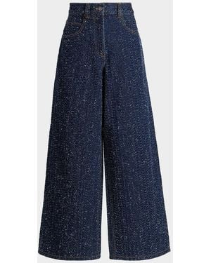 Ronny Kobo Solene Wide-Leg Textured Denim Jeans - Blue