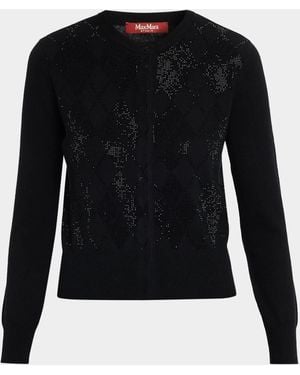 Max Mara Rhinestone Argyle Wool-Cashmere Sweater - Black