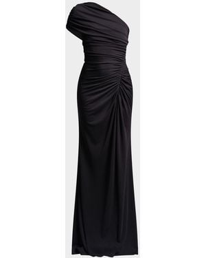 BCBGMAXAZRIA Solina Ruched One-Shoulder Stretch Jersey Gown - Black