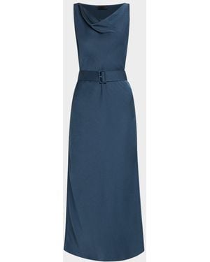 LAPOINTE Cowl-Neck Belted Satin Midi Dress - Blue
