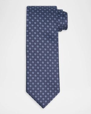 Canali Apos;S Micro-Geometric Silk Tie - Blue