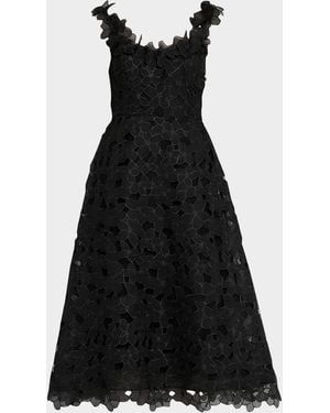 Teri Jon Sleeveless Organza Lace Midi Dress - Black