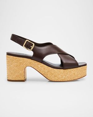 Vince Clementina Leather Crisscross Platform Sandals - Metallic