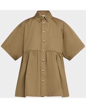 Dice Kayek Gathered Short-Sleeve Oversized Shirt - Natural