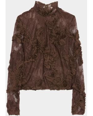 AKNVAS Freja Floral Lace High-Neck Top - Brown