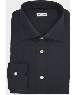 Kiton Apos;S Brushed Cotton Flannel Dress Shirt - Blue